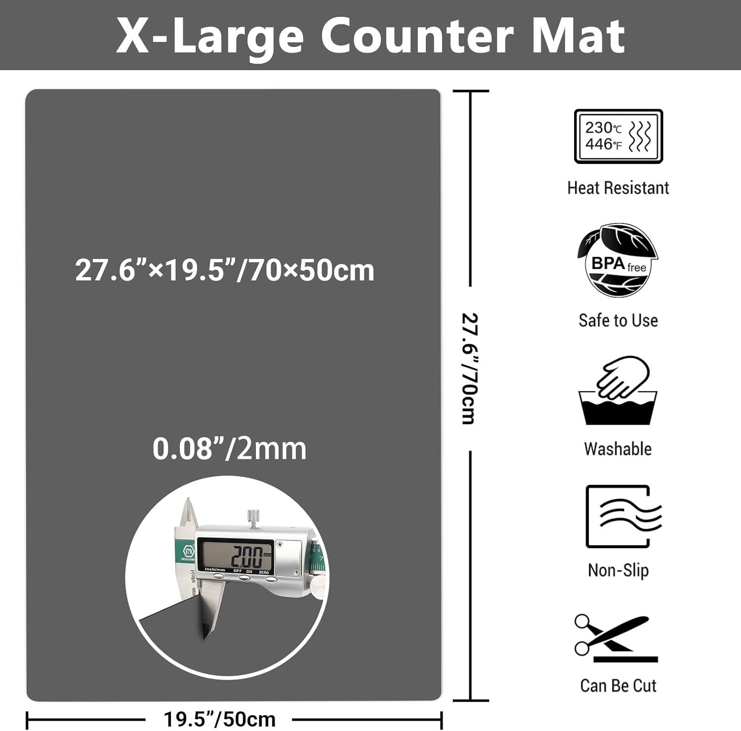 Ewen 27.6x19.5in 2mm Silicone Mats for Kitchen Counter, Thick Heat Resistant Silicone Baking Mat Placemat, Large Glass Top Stove Cover Countertop Protector Pad for Pastry Air Fryer Coffee Maker Art