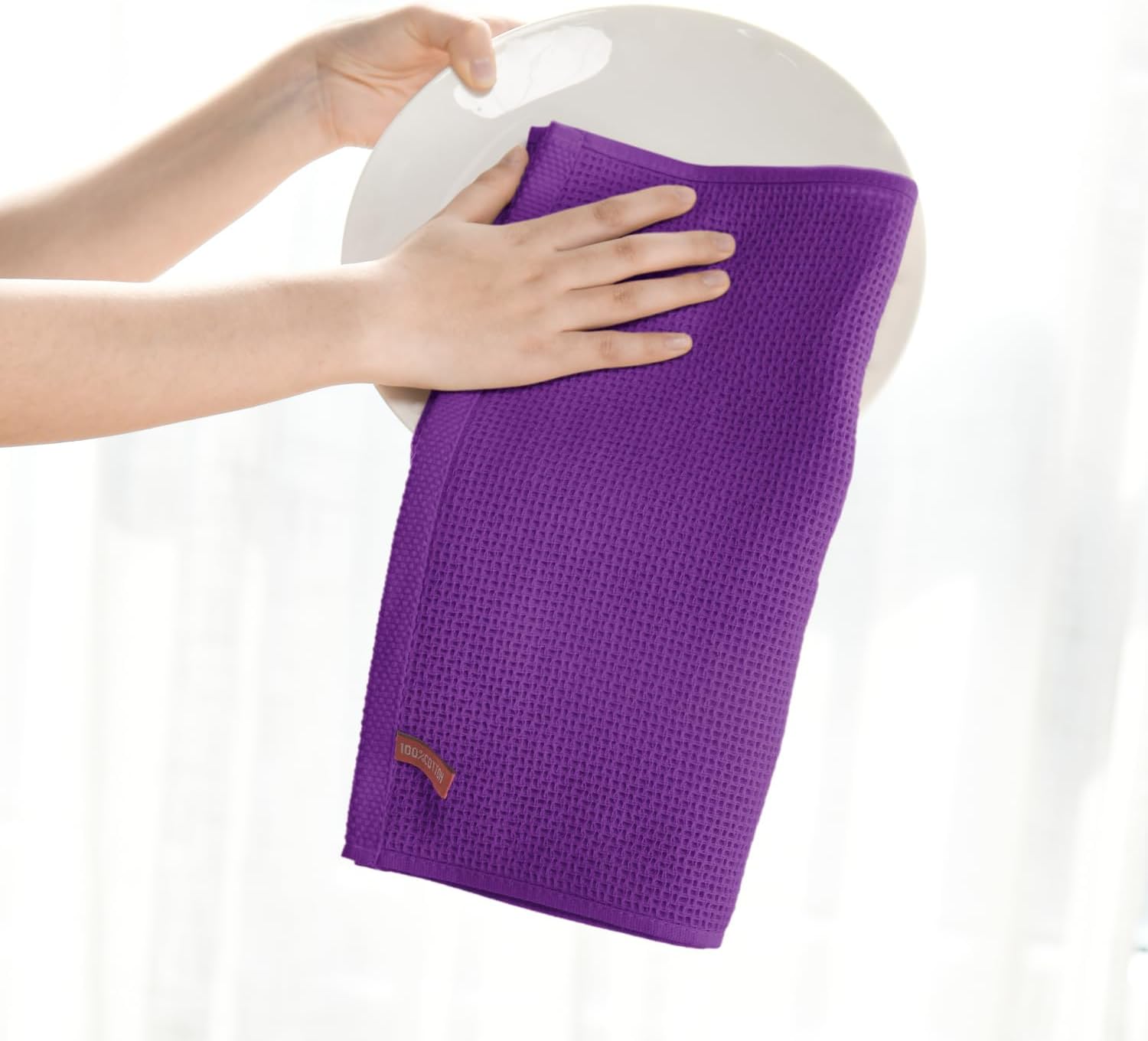 Artoid Mode 100% Cotton Purple Waffle Weave Kitchen Dish Cloths, 12x12 Inch Ultra Soft Absorbent Quick Drying Kitchen Dish Towels Set of 6