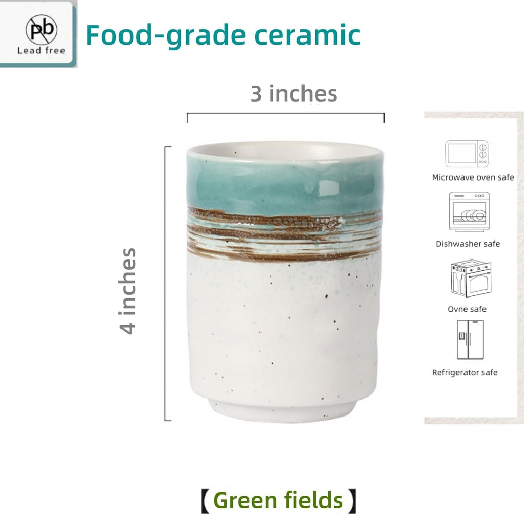 Stoneware Coffee Bar Utensil Holder Tea & Coffee Spoon & Stirrer Holder for Stir Stick Straw Teaspoon Holder Spoon Cup Small Utensil Jar (Green fields)