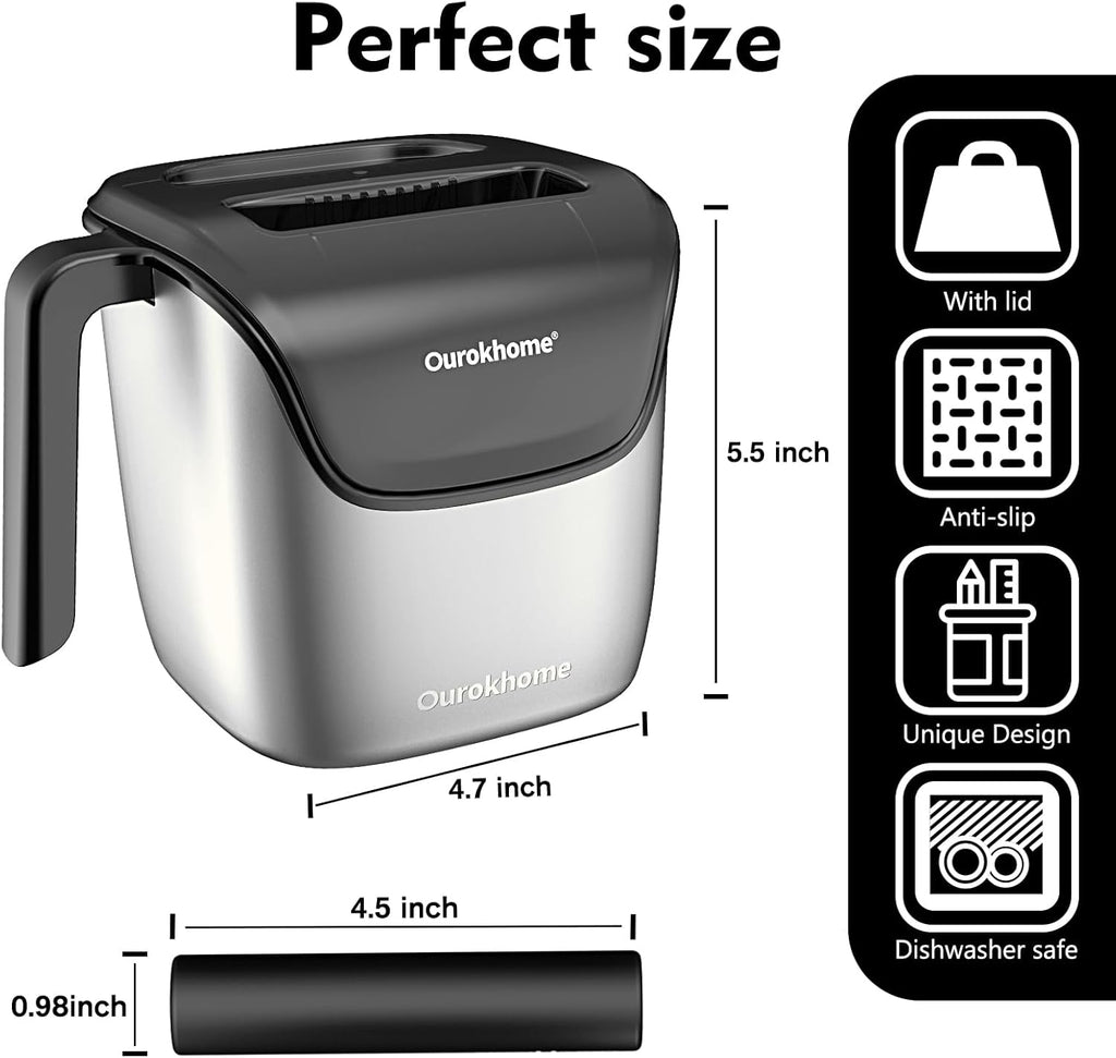 Ourokhome Knock Box Espresso Accessories, The Latest Patented Stainless Steel Espresso Machine Tool for Coffee Ground with Removable Knock Bar, Handle and Lid, Dishwasher safe, 4.8 inch