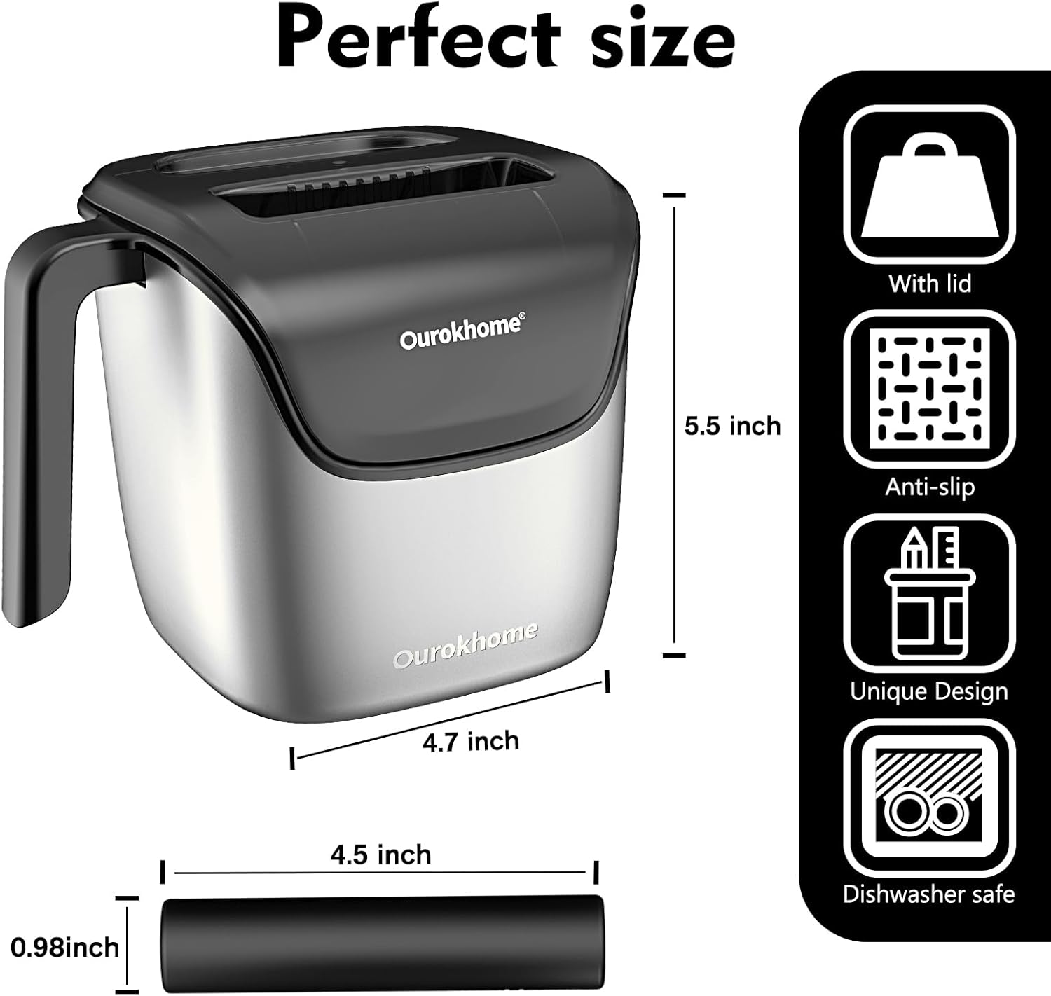 Ourokhome Knock Box Espresso Accessories, The Latest Patented Stainless Steel Espresso Machine Tool for Coffee Ground with Removable Knock Bar, Handle and Lid, Dishwasher safe, 4.8 inch