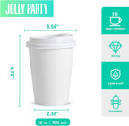JOLLY PARTY [100 Pack] 12 oz Paper Coffee Cups, Disposable Paper Coffee Cup with Lids, Hot/Cold Beverage Drinking Cup for Water, Juice or Tea, Suitable for Home, Shops and Cafes