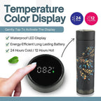 Farasi Tea Infuser for Loose Leaf Tea Smart Water Bottle with Fahrenheit Temperature Display, Stainless Steel, Insulated Coffee and Fruit Tea Infuser Bottle - Black Floral Tea Mug 15 oz