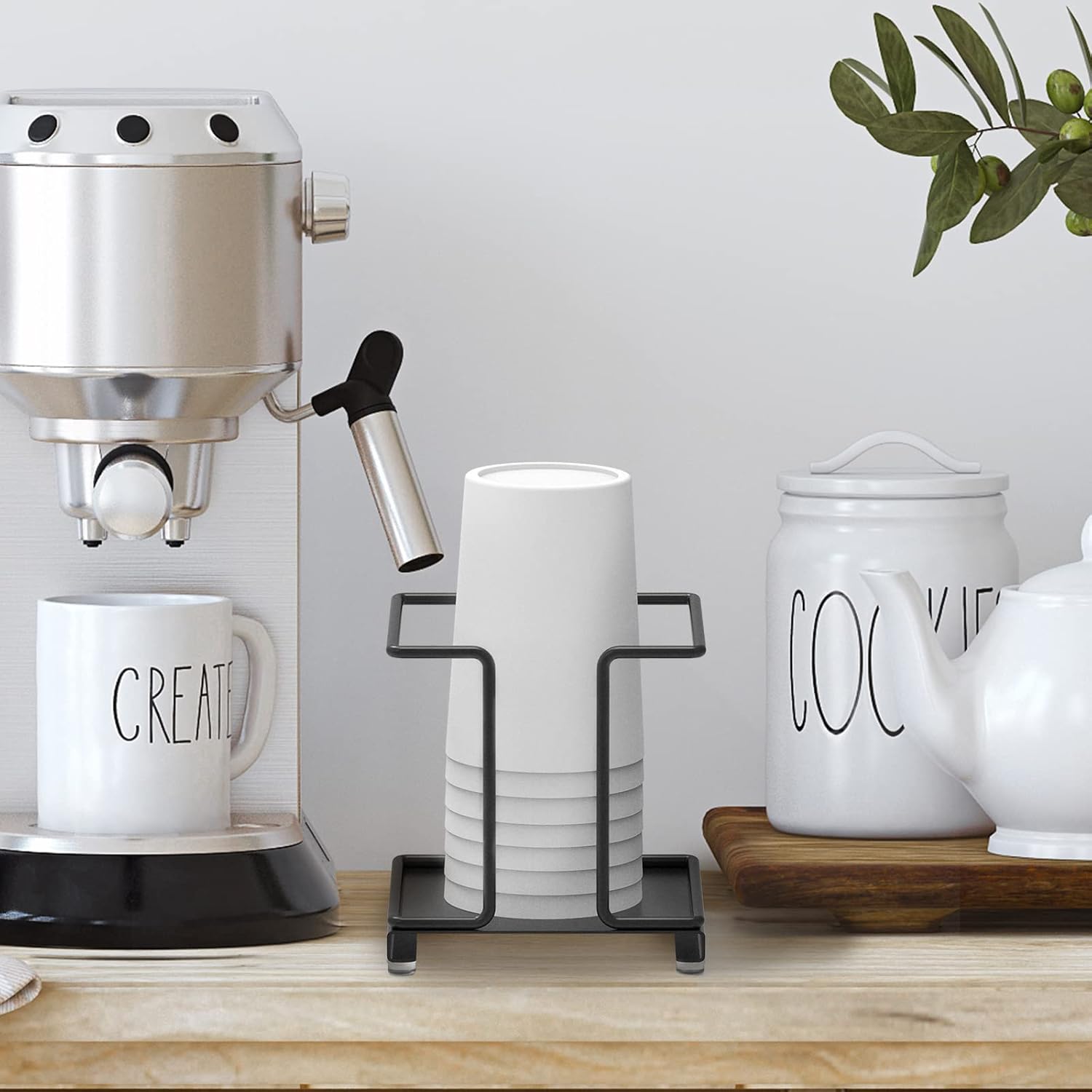 Metal Bathroom Cup Dispenser, Disposable Paper Bathroom Cup Holder, Countertop Cup Storage Organizer for Home Office (Black)