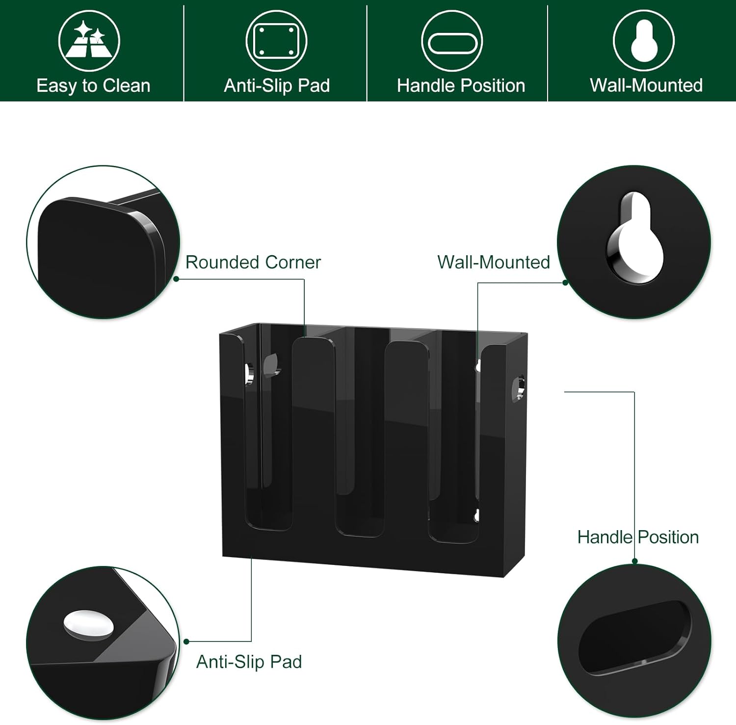 Disposable Coffee Cup Dispenser with Handles, Countertop or Wall Mount Hot/Cold Drink Cup and Lid Holder - Bathroom/Kitchen/Office Acrylic Cup Lid Storage Organizer (3 Compartments, Black)