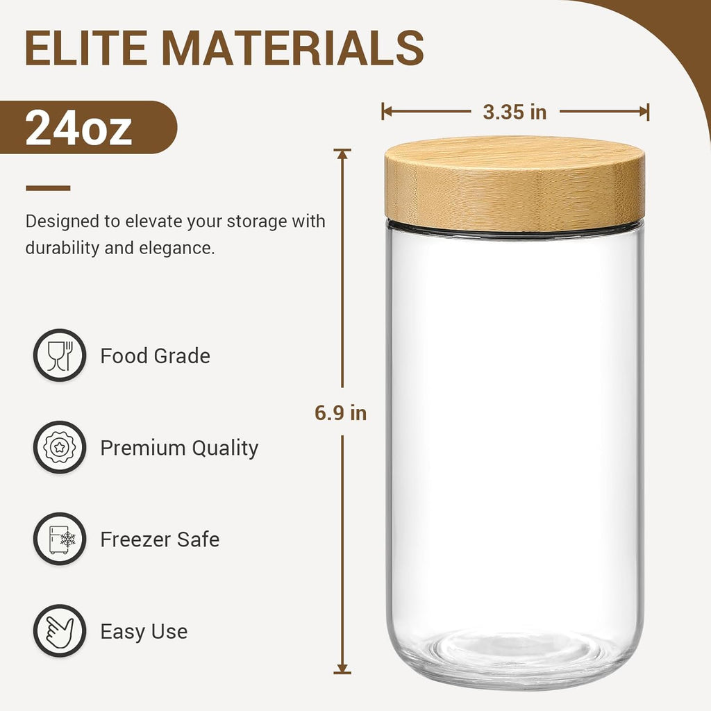 NETANY 4-pack 24oz Glass jars with Airtight Lids, Overnight Oats Containers with Bamboo Lids, Wide mouth Mason Salad jars, Glass Food Storage Containers for Snacks Yogurt Spice Sugar