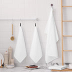 Fintale 100% Cotton Kitchen Towels and Dishcloths Set, 12 x 12 & 15 x 25 Inches, Set of 8 Bulk Super Soft and Absorbent Terry Cloth Dish Towels, Quick Drying Hand Towels with Hanging Loop, White