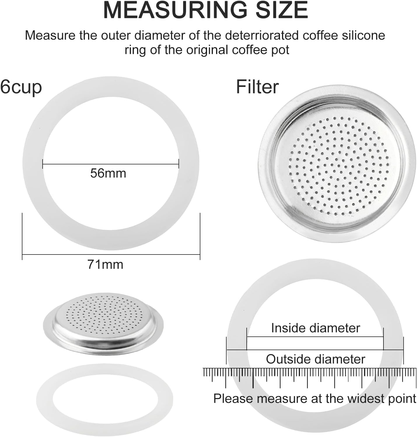 2/3/6/9/12 Cup Gasket & Filter For Stovetop Espresso Coffee Makers, Rubber Seal For Stove Top Coffee Maker Moka Pot, Silicone Gasket Seals, Espresso Machine Replacement Parts(6 cup)