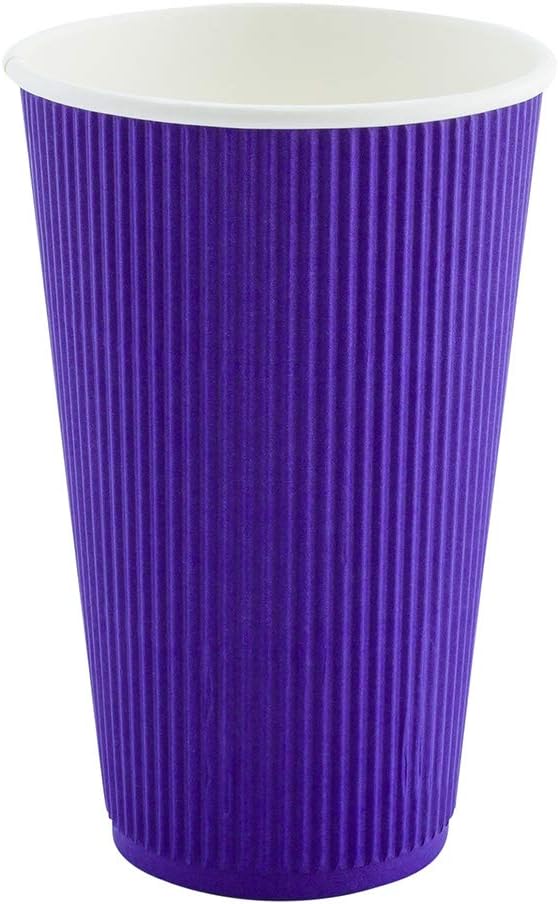 Restaurantware 16 Ounce Ripple Wall Disposable Coffee Cups, 500 Insulated Royal Purple Paper Tumblers with Rolled Rim Design, Lids Sold Separately for Hot Drinks like Tea and More