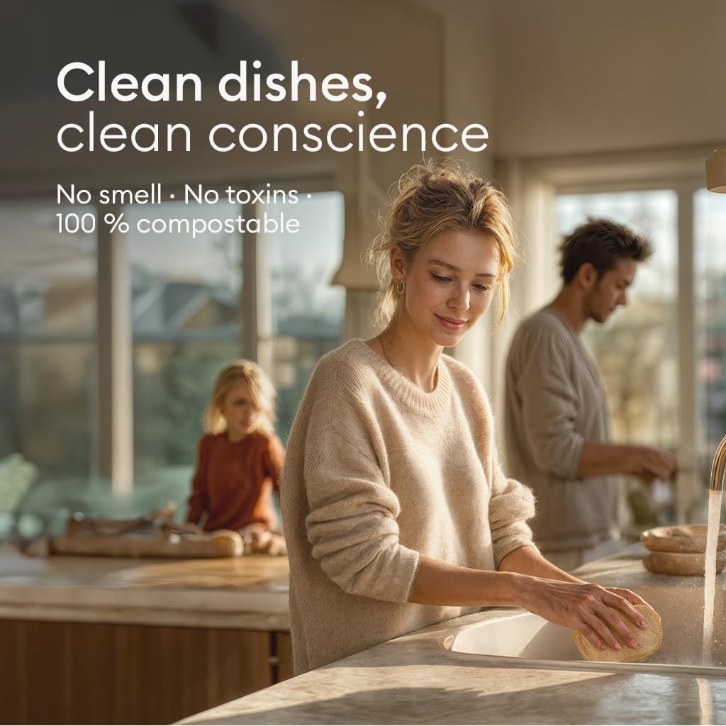 Vove. | Earth-Friendly Kitchen Sponges | 100% Natural | 12 Pack | Long-Lasting | Versatile Cleaning | Plastic Free | Washing up Sponge | Cellulose | Non-Scratch Scrubber | Compostable