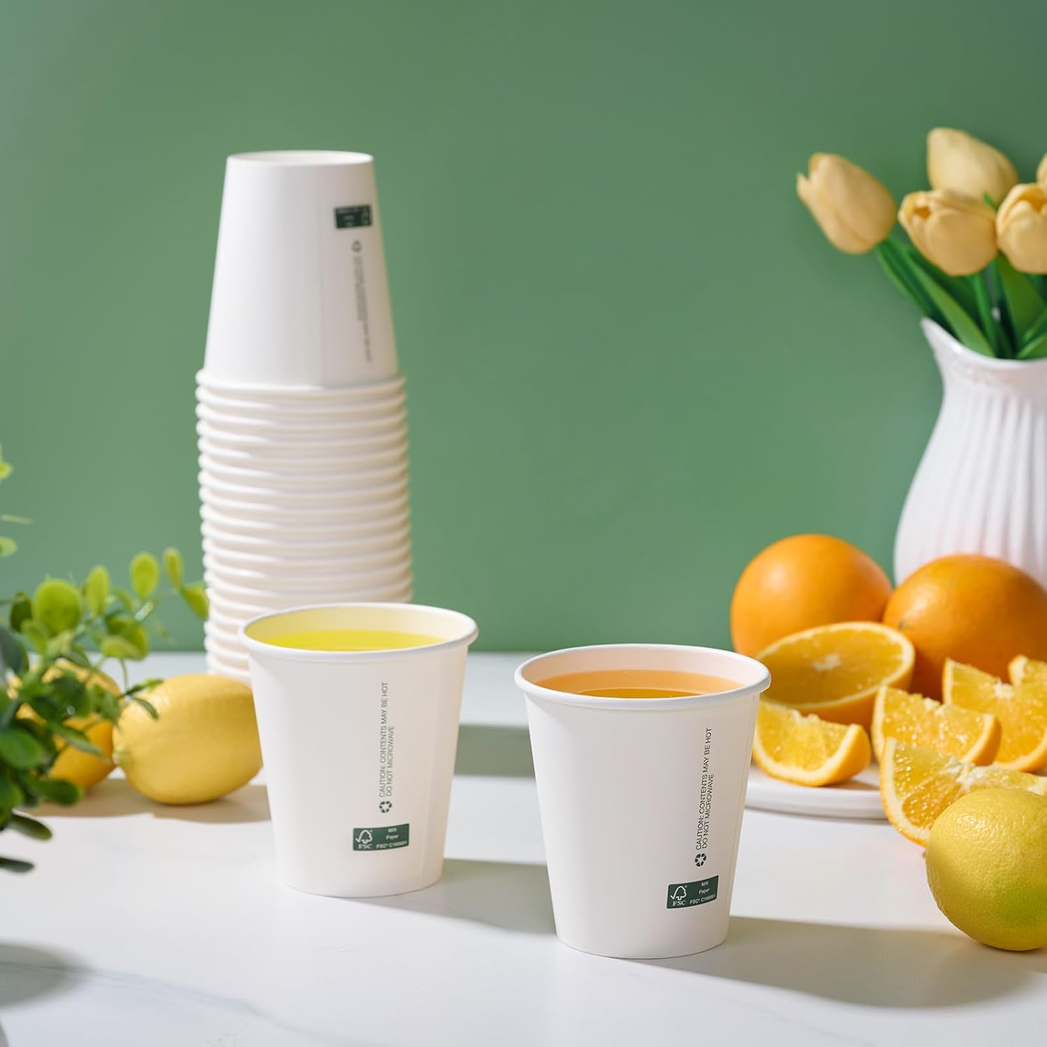 LITOPAK 210 Pack 10 oz Disposable Paper Coffee Cups, White FSC Hot Coffee Cups for Multiple Drinks for Office, Store, Home