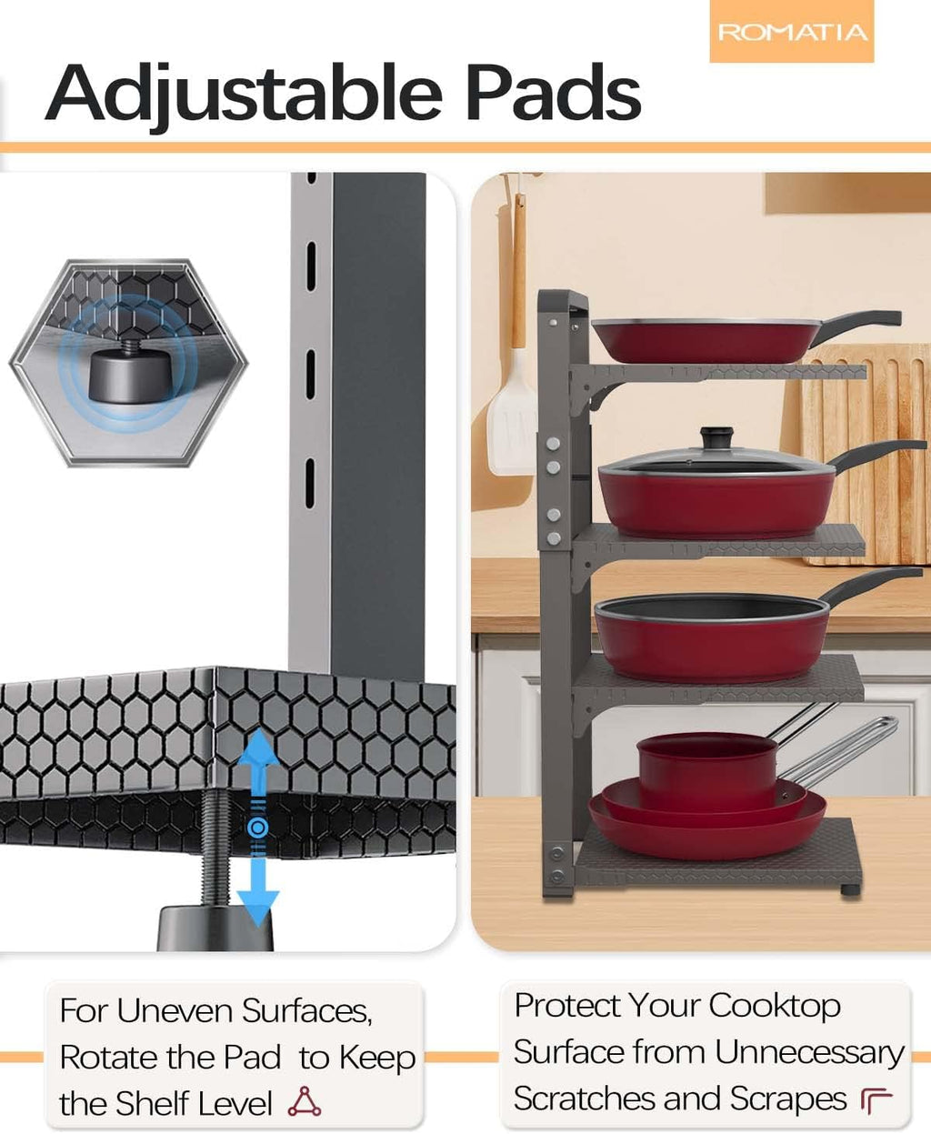 Pot and Pan Organizer Rack for under Cabinet, Heavy Duty Pot Pan Rack under Sink Organizers and Storage, Pot lid organizer, Kitchen Cabinet Organizer with 4 Adjustable Shelves