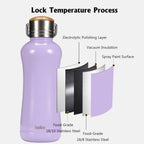 YOHKOH Mini Insulated Water Bottle With Bamboo Lid - 11.8oz Small Vacuum Insulated Water Bottle for Women Kids, 12 Hrs Hot & 24 Hrs Cold Stainless Steel Thermos Leak-Proof BPA-Free (11.8oz,Violets)