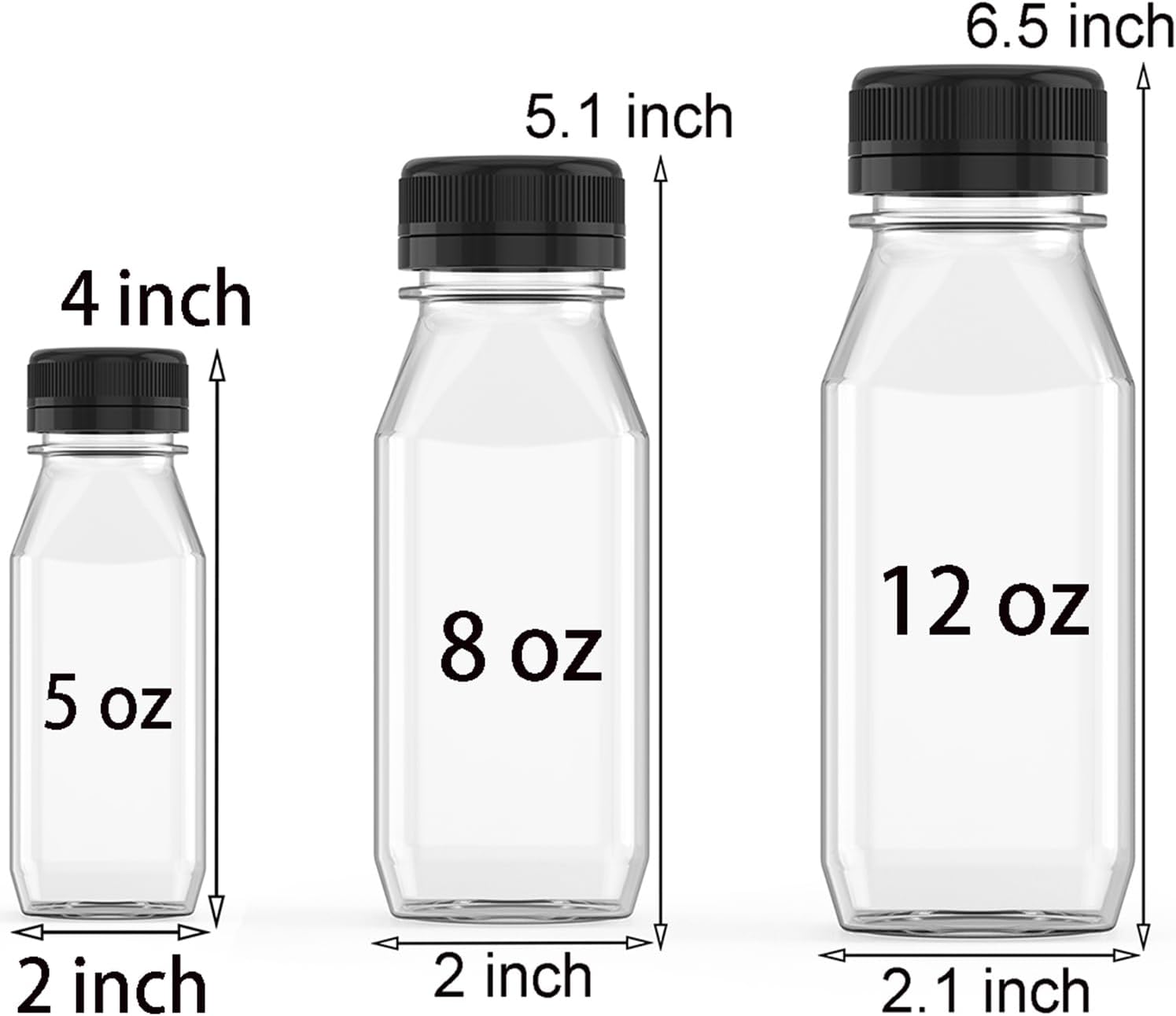 10 Pcs 8 oz Plastic Juice Bottle Reusable Transparent Bulk Beverage Containers with Black Lids for Juice, Drinking Milkshake Tea, Milk, Juicing Smoothie Water and Other Beverages, Fridge Storage