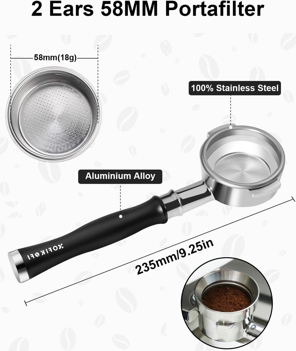 58mm Bottomless Portafilter For E61, Flair 58, ECM, Rocket, Sanremo, Synesso, Slayer, VBM Espresso Machine, 2 Ears Bottomless Naked Espresso Portafilter with 18g Filter Basket and Puck Screen