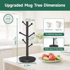EsLuker.ly Mug Holder Tree Bamboo 360° Rotating Coffee Cup Display Rack with 6 Hooks for Home Kitchen Counter, Upgrade Wood Mug Stand Station Organizer, Building Your Dream Coffee Corner, Black
