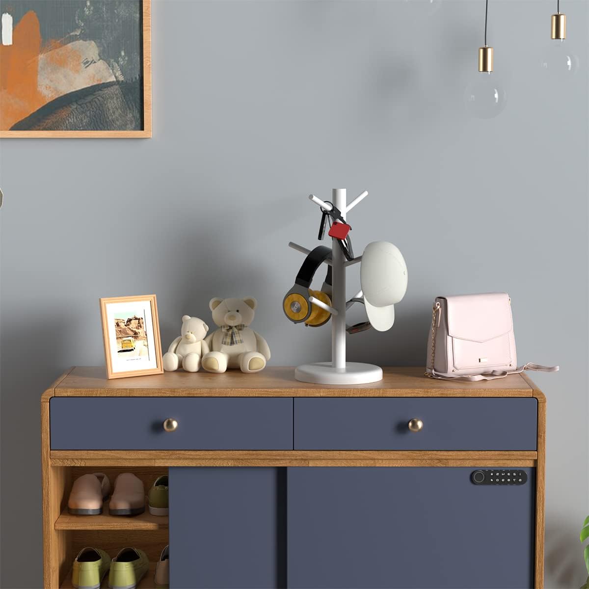 Dorhors Mug Holder Tree,Coffee Cup Holder with 6 Hooks, Wood Mug Rack for Counter,Coffee Bar Accessories and Orgnizer Station,White