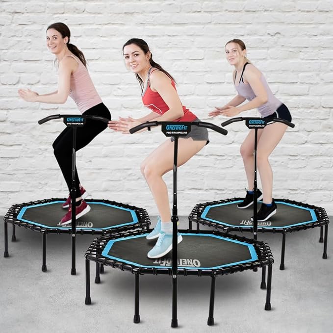 ONETWOFIT 51" Silent Trampoline with Adjustable Handle Bar, Fitness Trampoline Bungee Rebounder Jumping Cardio Trainer Workout for Adults…
