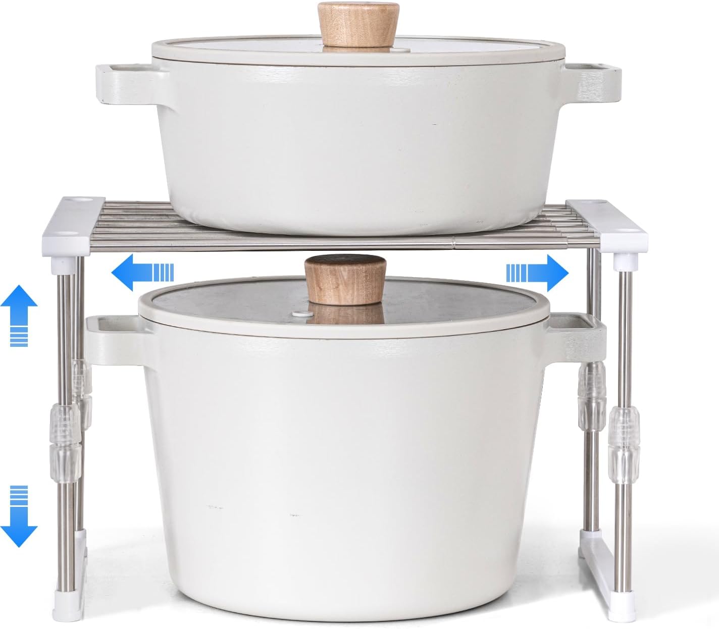 carrotez Expandable Cabinet Organizer, Set of 1 Width & Height-Adjustable Kitchen Cabinet Organizer Shelf, Stackable Kitchen Counter Shelf, 11.8~19.6 x 7.8 x 5.9~9" White