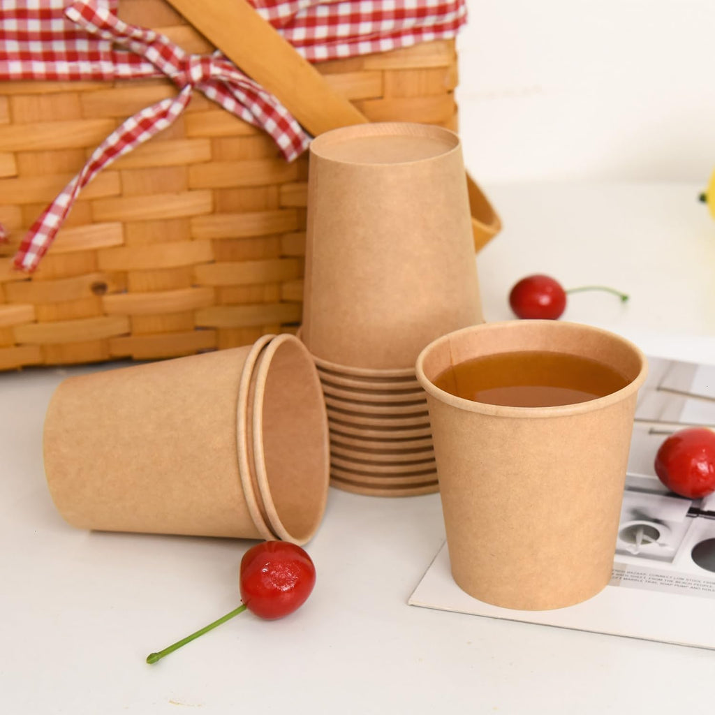 6 oz Kraft Paper Cups - 500 Pcs Disposable Paper Cups Hot Cold Beverage Drinking Cup for Coffee, Water, Tea, Juice, Espresso & Cortado