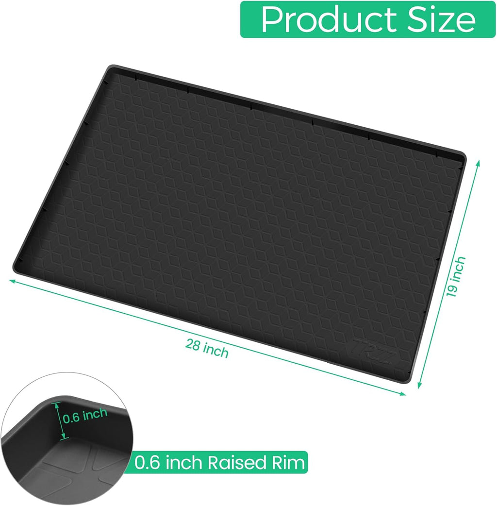 TRZZ Silicone Waterproof Under Sink Mat 28" x 19", Drip Tray and Cabinet Liner for Kitchen and Bathroom, Prevents Water Damage and Organizes Cabinets (Black)