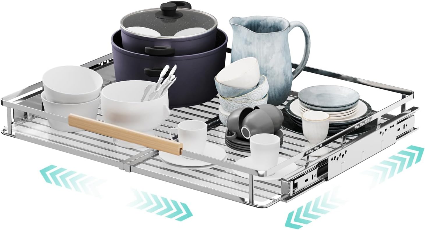 Expandable Pull Out Cabinet Organizer, Adjustable Width:17.1~28''W x 22.5''D Under Sink Organizer, Drawer Storage Shelves for Kitchen, Bathroom, Closet, Pantry, Cupboard, Pots, Pans