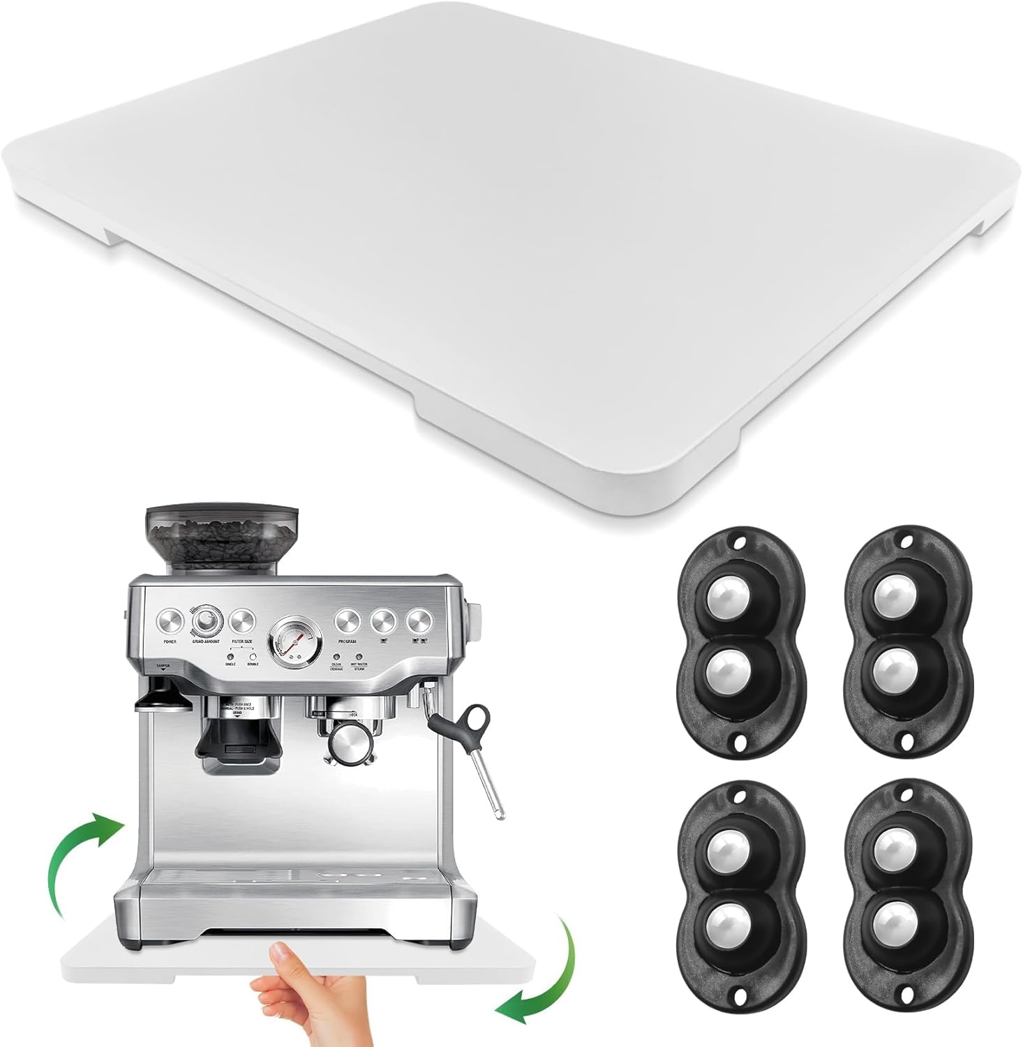 Appliance Slider 360° Rolling Tray for Coffee Maker- Bamboo Coffee Pot Slider Tray for Countertop Rotation Sliding Tray with Wheels, Appliances Mat Easily from Under The Cabinet White (15.7"×13")