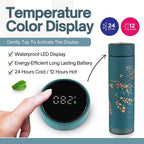 Farasi Tea Infuser for Loose Leaf Tea Smart Water Bottle with Fahrenheit Temperature Display, Stainless Steel Insulated Coffee and Fruit Tea Infuser Bottle - Green Floral Travel Tea Mug 15 oz