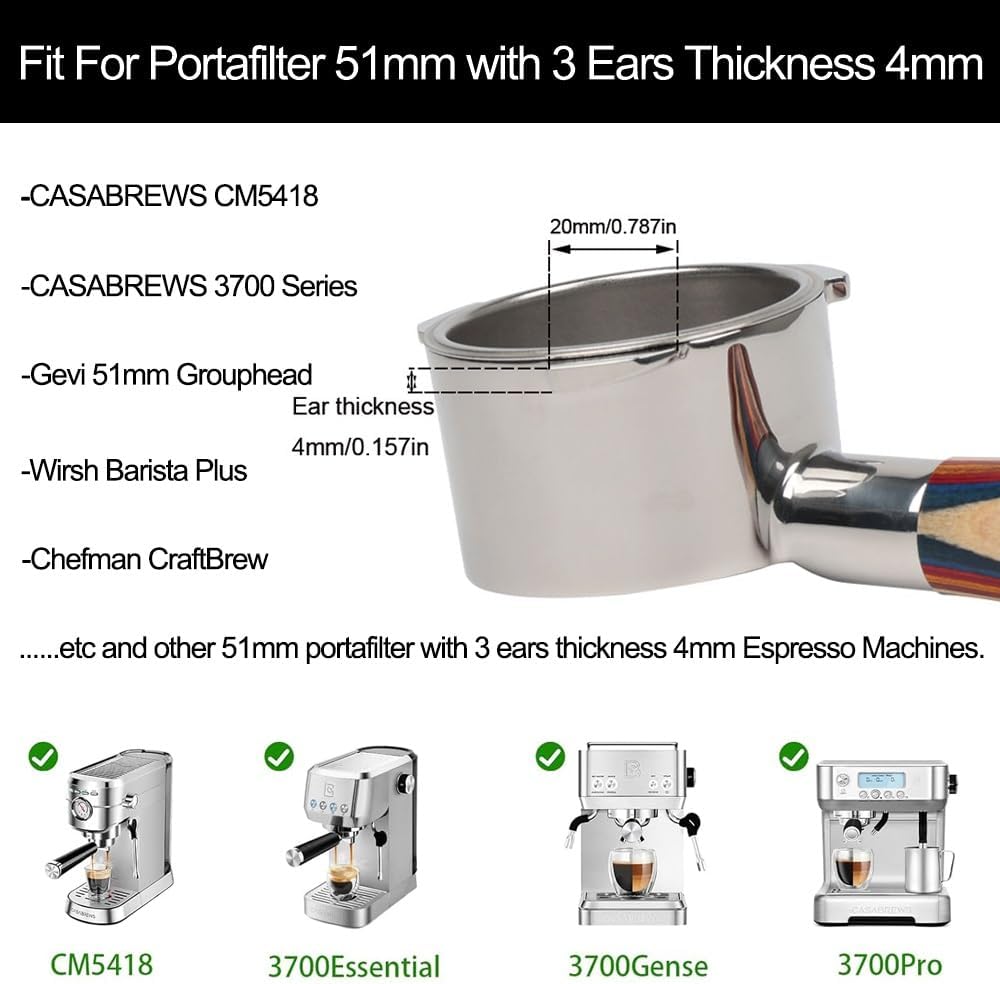 51mm Bottomless Portafilter 3 Ears Compatible with CASABREWS Espresso Machine CM5418, 3700Essential, 3700Gense | Color Wood Fire Phoenix Handle