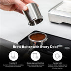 Crema Coffee Products 58mm Dosing Cup | Compatible with Breville Portafilters etc | Durable 100% Stainless Steel | Built-In Grinder Tab for Easy Transfer | Sleek, Mess-Free Design | Black Finish