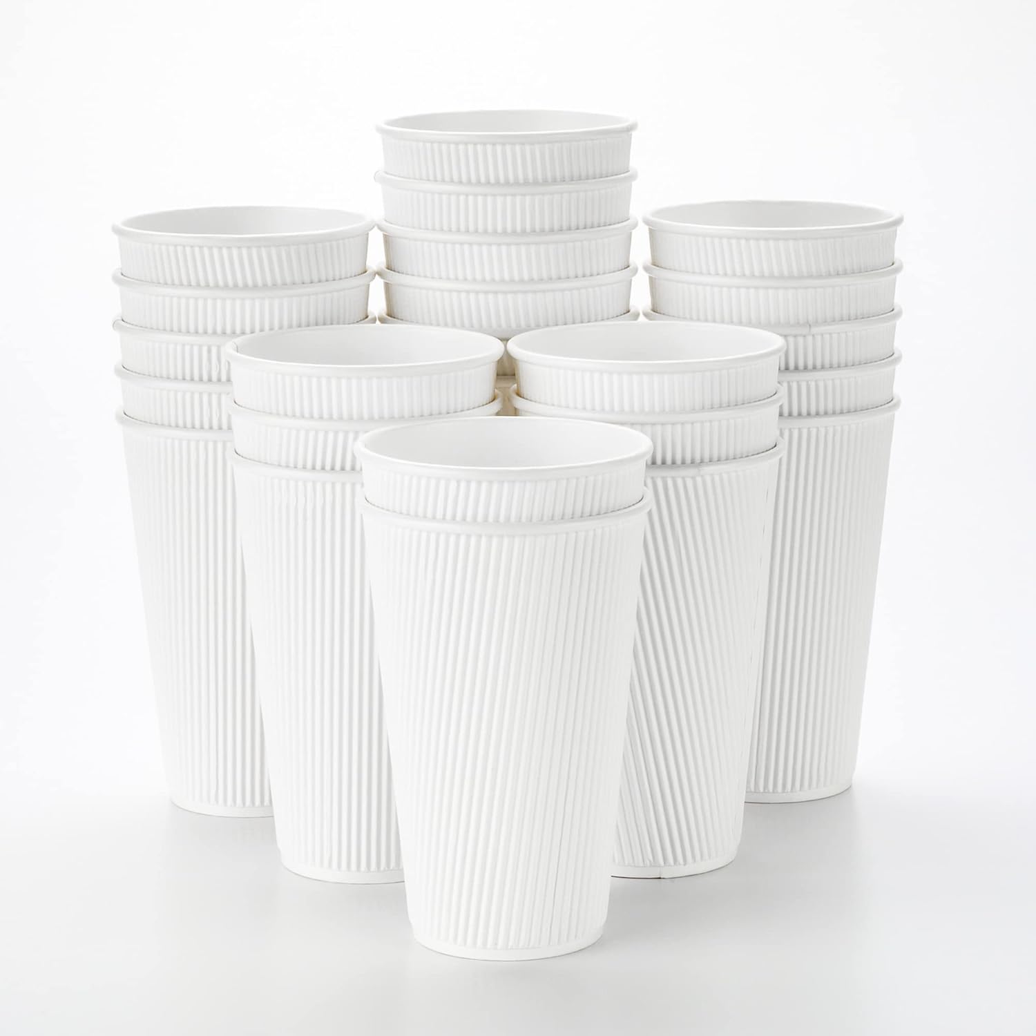 Restaurantware 16 Ounce Ripple Wall Disposable Coffee Cups, 500 Insulated White Paper Tumblers with Rolled Rim Design, Lids Sold Separately for Hot Drinks like Tea, Hot Chocolate and More