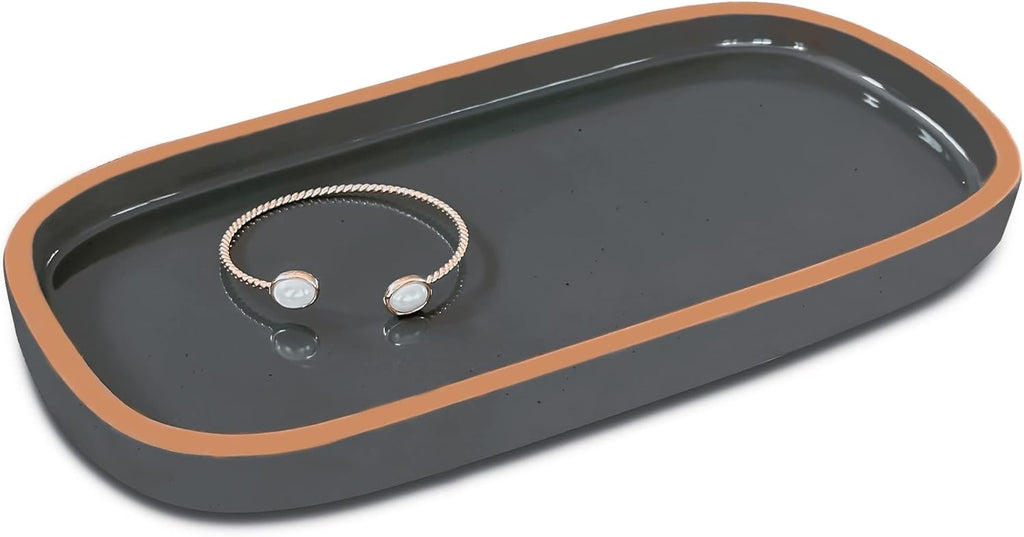 Mora Ceramic Decorative Tray - Rectangle 10in Dish for Jewelry, Soap Dispenser, Perfume, Makeup, Accessories, Candle, in The Bathroom Vanity, Bedside, or Kitchen Counter. Cute Organizers - Black