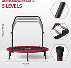 CLORIS 40in Folding Trampoline Mini Trampoline Rebounder Trampoline for Adults Fitness Trampoline with Adjustable Foam Handle, with safty Padded Cover Best Gift for Kids/Adult