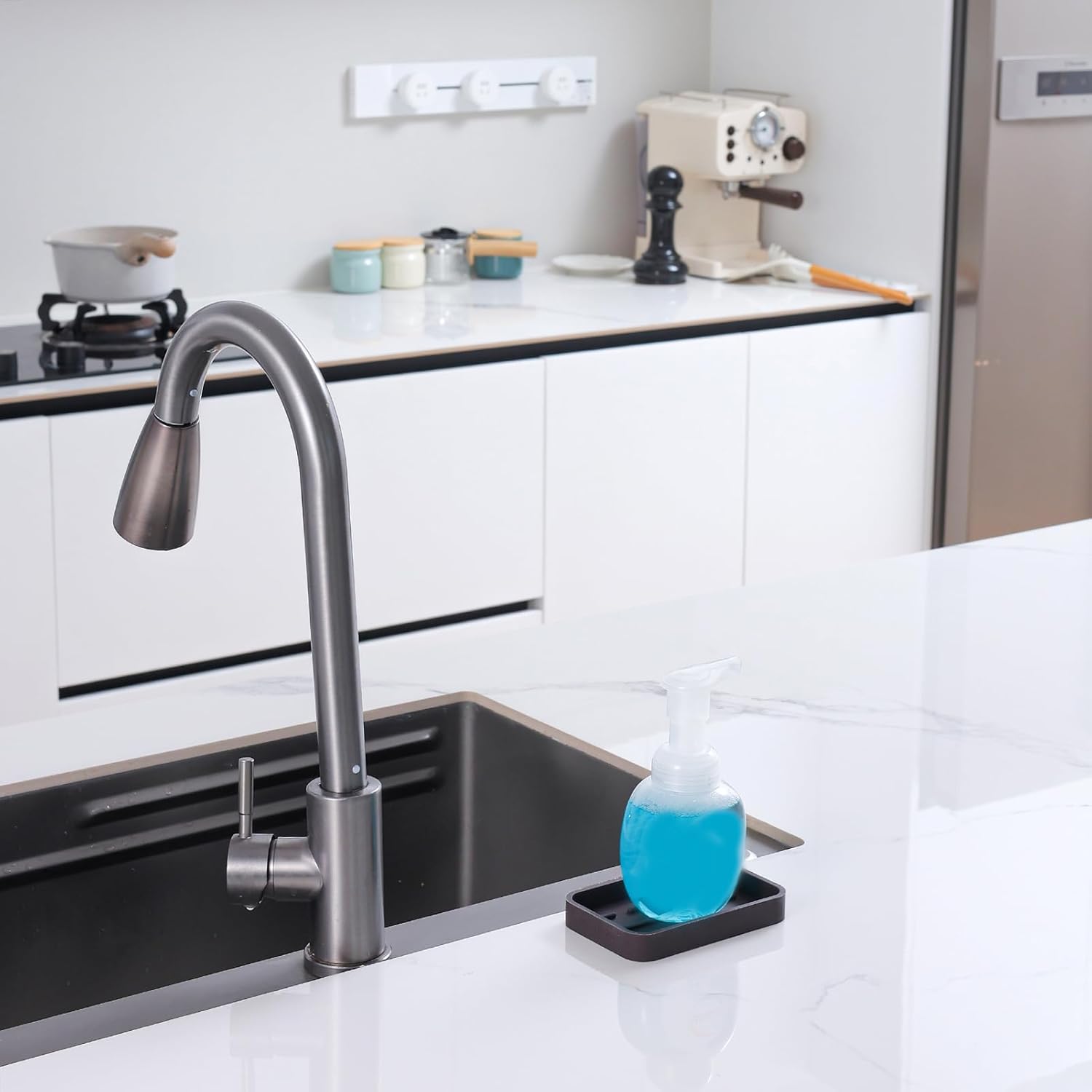 Silicone Kitchen Sink Organizer Tray for Multiple Usage,Easy Clean Sponges Holder for Kitchen Bathroom Counter or Sink,Dish Soap Dispenser,Scrubber,Bottle,Cup Coffee 4.9”x 3.2”