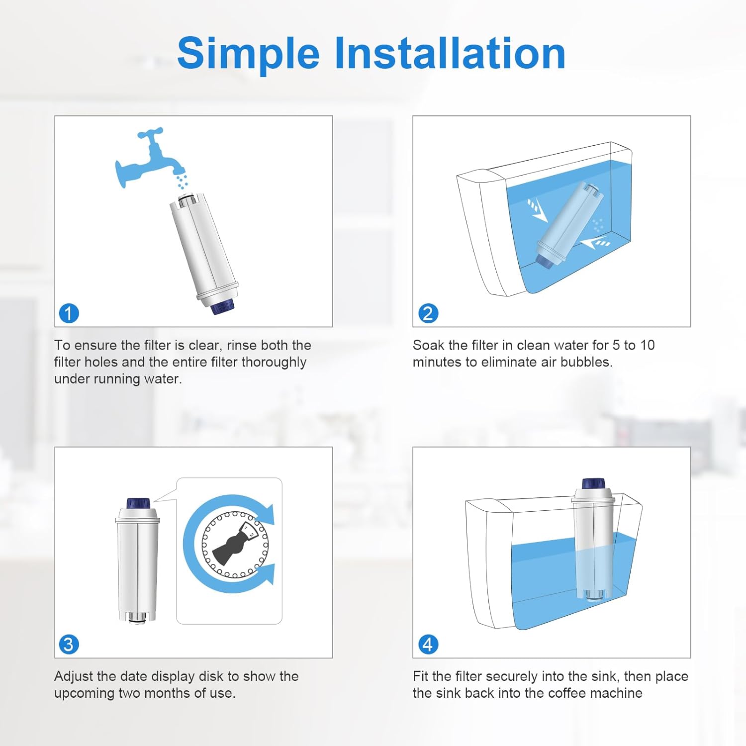 Water Filter Cartridge Replacement for Espresso Coffee Machines - Compatible with ECAM, ETAM, ESAM, Dinamica, Eletta Series - Improves Taste & Protects Your Machine, 4-Pack for Home Use