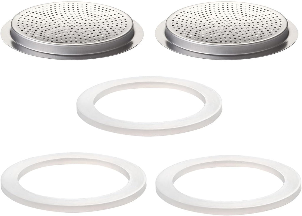2 Pcs Filter with 3 Pcs Silicone Gasket Seals for 9 Cup 12 Cup Stovetop Espresso Coffee Maker Replacement Parts for Big Tummy and Straight Stainless Steel Moka Pot