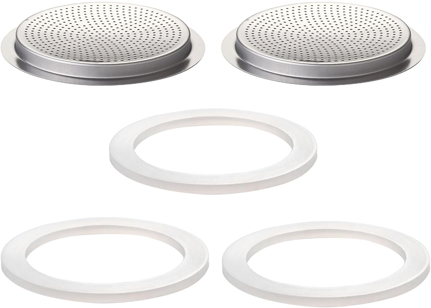 2Pcs Filter with 3Pcs Silicone Gasket Seals for 2 Cup Stovetop Espresso Coffee Maker Replacement Parts for Big Tummy and Straight Stainless Steel Moka Pot