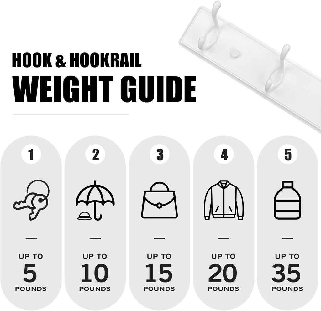Wooden Coat Rack, Wall-Mounted Organizer for Closet, Entryway, Hallway, Foyer, Bedroom, Heavy Duty Double Hooks for Hanging Towels, Bags, Hats, Jackets, Key (White, 5 Hooks)