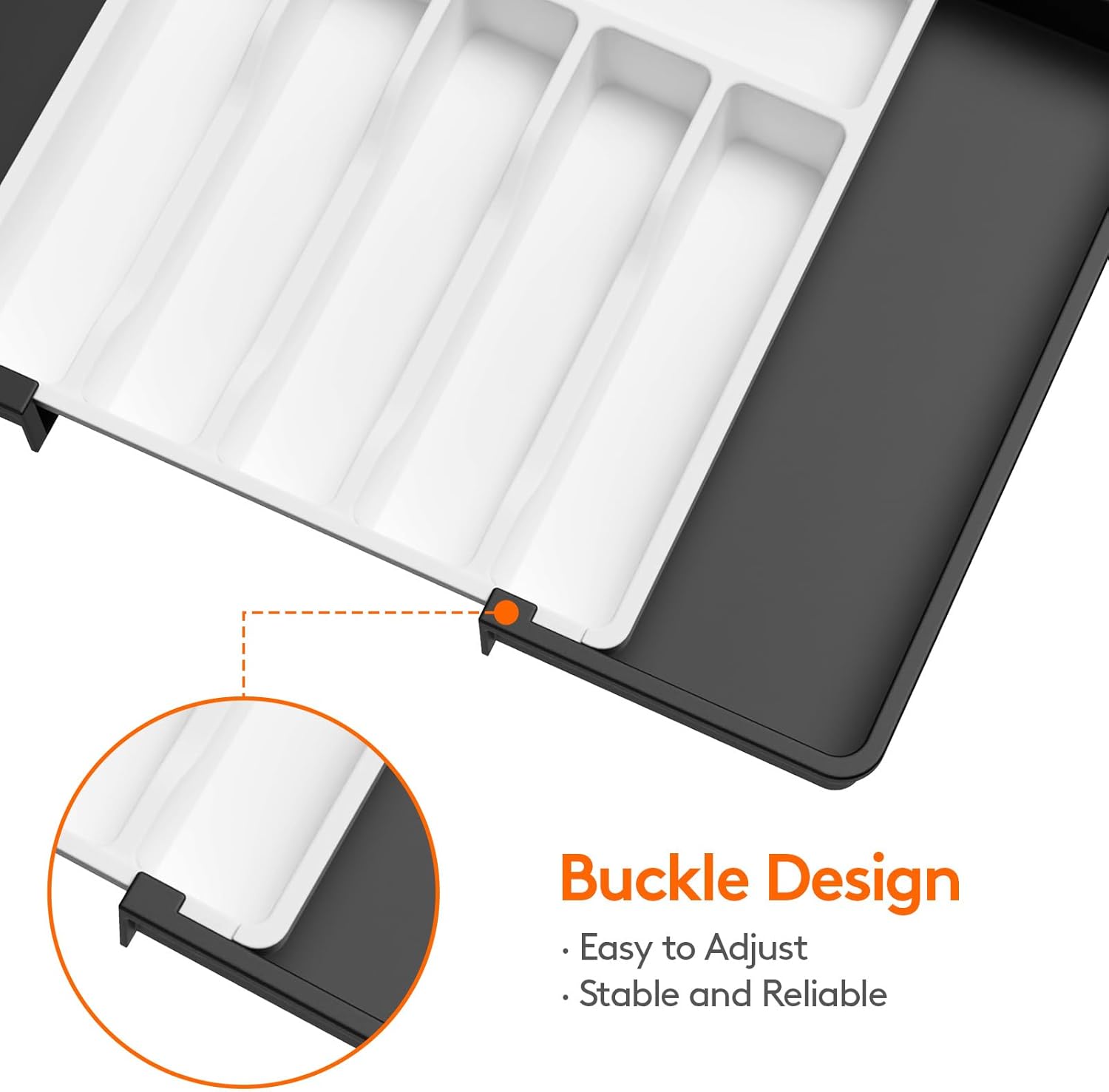 Lifewit Silverware Drawer Organizer, Expandable Utensil Tray for Kitchen, BPA Free Flatware and Cutlery Holder, Adjustable Plastic Storage for Spoons Forks Knives, Large, White&Black