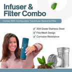 Farasi Tea Infuser for Loose Leaf Tea Smart Water Bottle with Fahrenheit Temperature Display, Stainless Steel Insulated Coffee and Fruit Tea Infuser Bottle - Green Floral Travel Tea Mug 15 oz