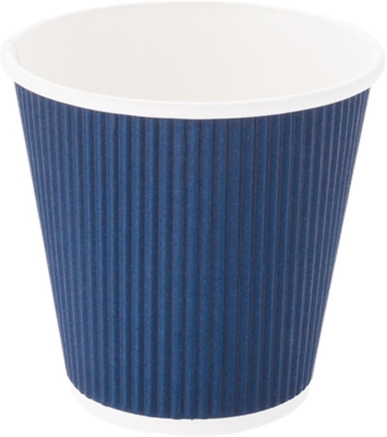 Restaurantware 8 Ounce Double Wall Disposable Coffee Cups, 500 Insulated Dark Blue Paper Tumblers Ripple Wall Design, Lids Sold Separately for Hot Drinks like Tea, Hot Chocolate, and More