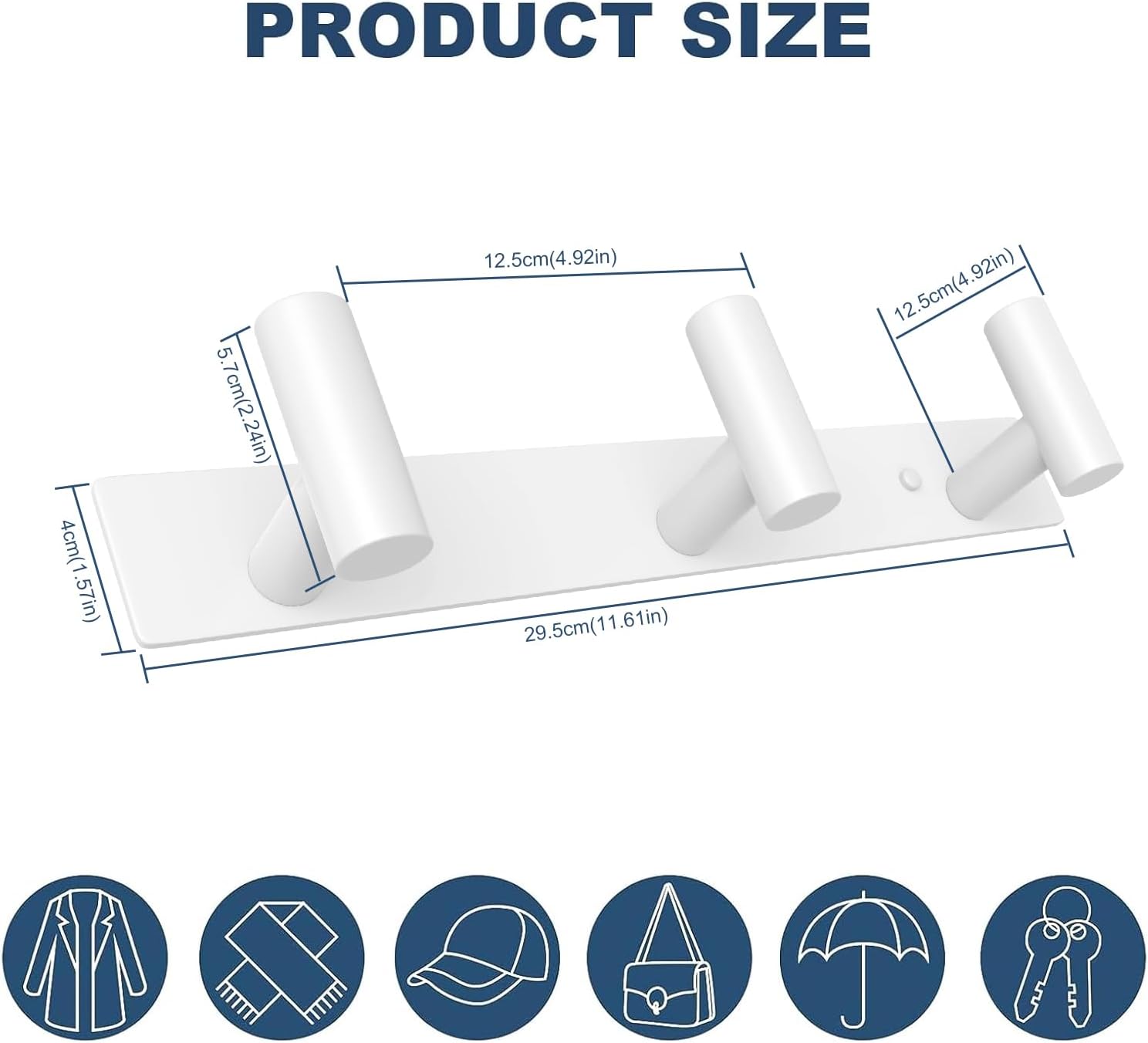 VAEHOLD Hat and Coat Wall Mount Rack - Hooks for Robes, Bags, Keys, and Towels - Bathroom Towel Hanger Organizer (White, “T“ Shape 3 Hooks 2 Pack)