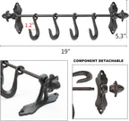 Sungmor Vintage Cast Iron Wall Hook Rack - Rustic Farmhouse Wall-Mounted Hanger for Coats, Keys, Mugs, Towels - Heavy Duty Decorative Organizer with 4 Removable Hooks