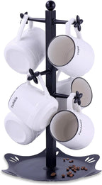 Coffee Mug Holder for Countertop, Cup Holder with 6 Hooks, Mug Stand for Counter, Coffee Bar Accessory, Mug Tree Station Organizer, Black