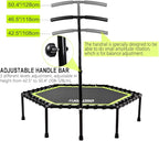 ONETWOFIT 48" Silent Mini Trampoline with Adjustable Handle Bar Fitness Trampoline Bungee Rebounder Jumping Cardio Trainer Workout for Adults