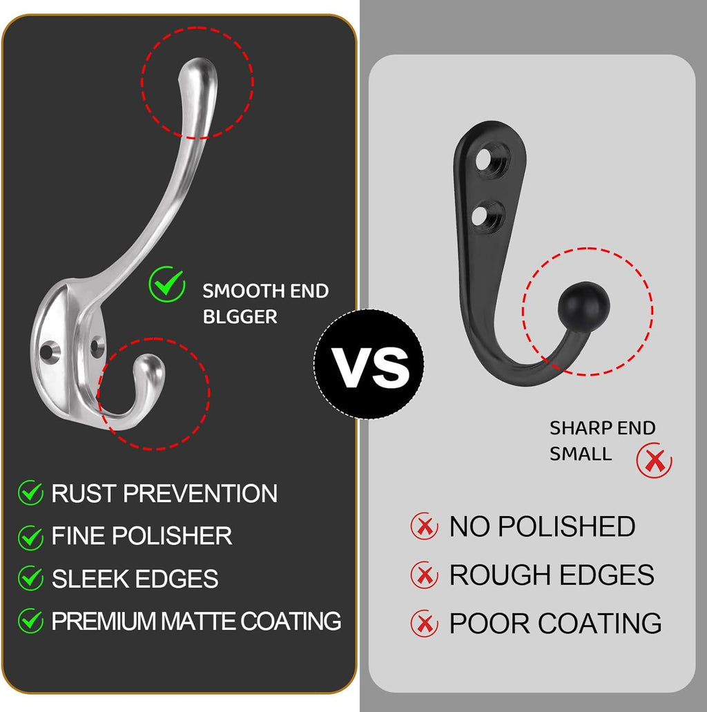 Wall Hooks for Hanging, 20-Pcs Heavy Duty Metal Coat Hooks, for Living Room, Bathroom, Kitchen, Bedroom for Coats Towel, Hat, Key, Closet, Bag (Silver)