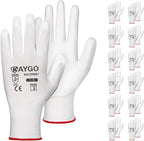 KAYGO Safety Work Gloves PU Coated-12 Pairs, KG11PB, Seamless Knit Glove with Polyurethane Coated Smooth Grip on Palm & Fingers, for Men and Women, Ideal for General Duty Work (Small, White)