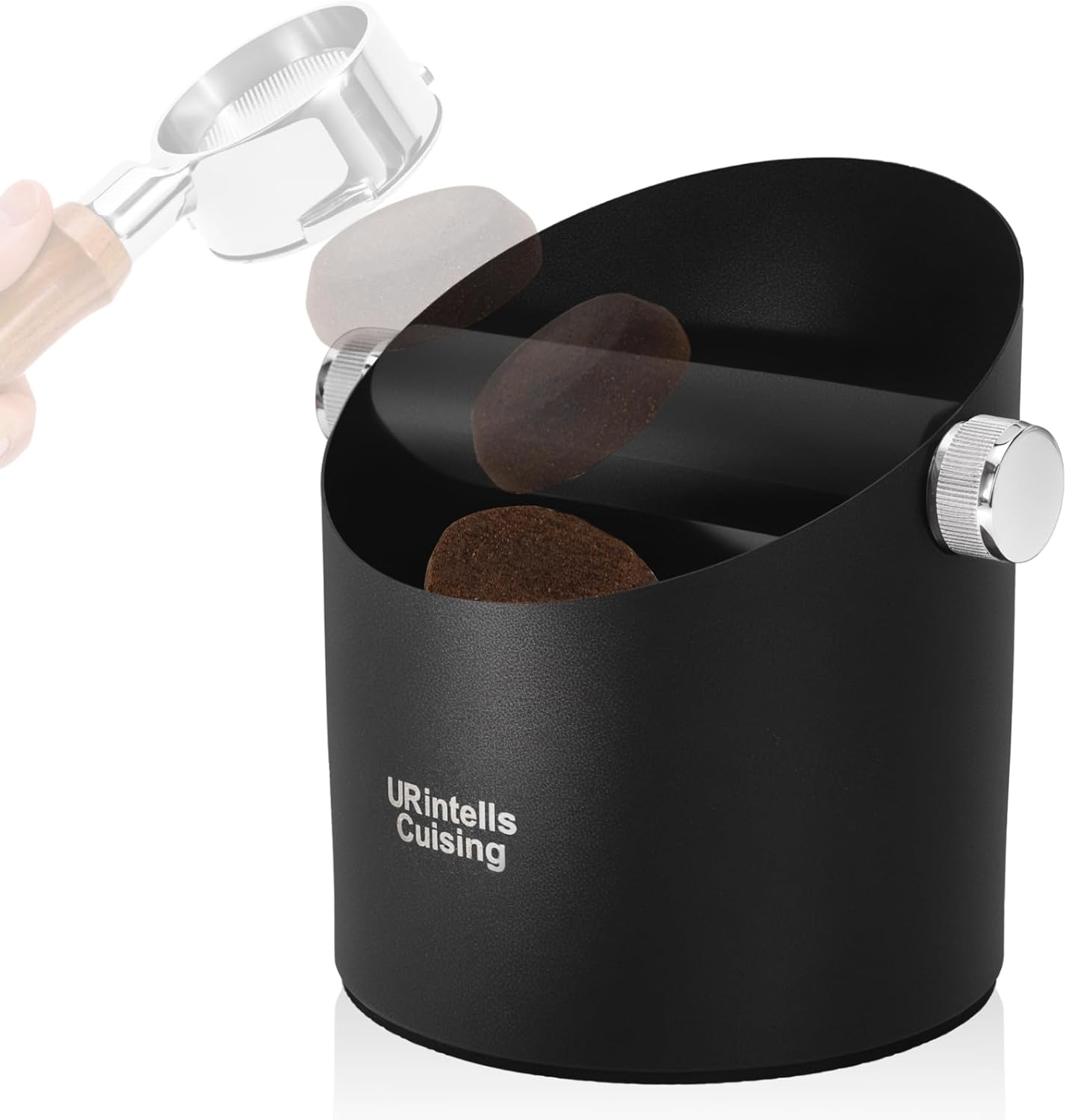 6.3 Inch Stainless Steel Knock Box Espresso Large Capacity with Non-Slip Base Espresso Knock Box Black Coffee Knock Box with Removable Knock Bar Espresso Machine Accessories