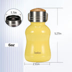 YOHKOH Mini Vacuum Insulated Water Bottle With Bamboo Lid - Stainless Steel Thermos Water Bottle for Women Girls Kids, Metal Sports Hot and Cold Water Bottle Leak-Proof BPA-Free (6.4oz,Yellow)