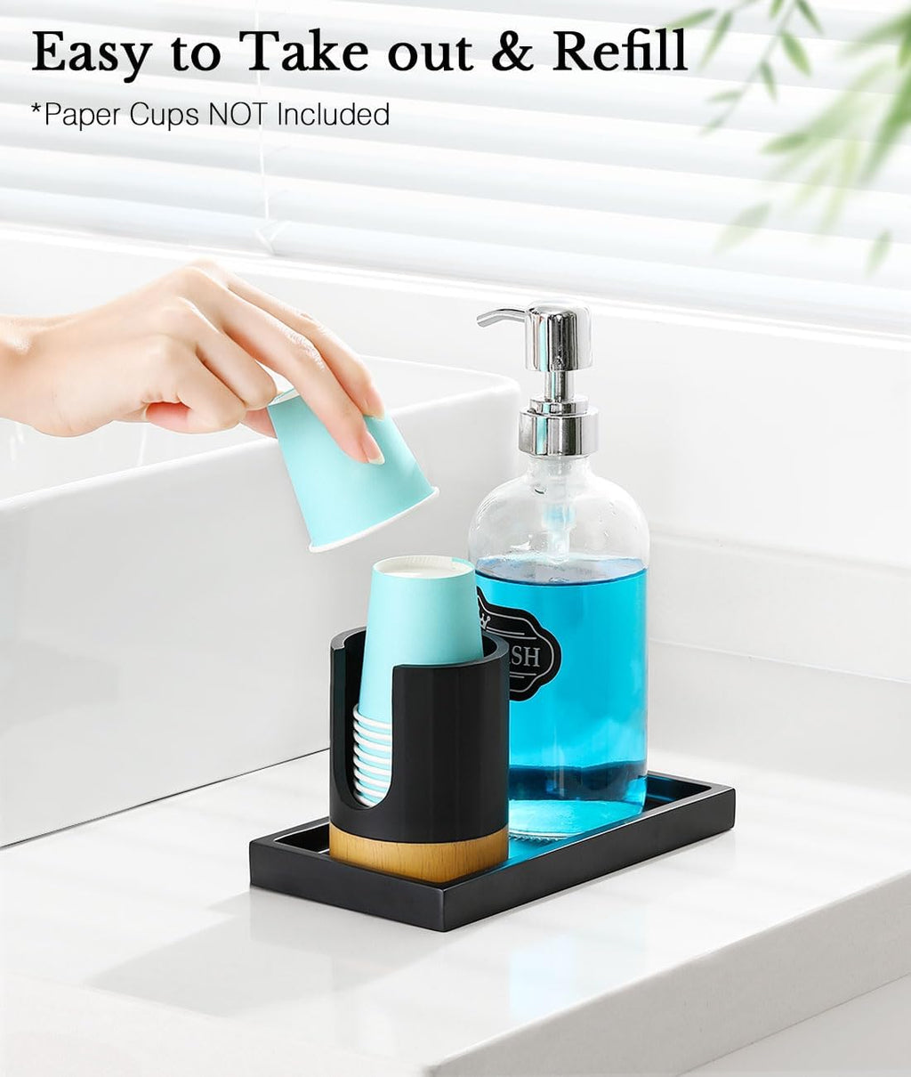 Luxspire Bathroom Cup Dispenser, 3oz Dixie Cup Dispenser, Guest Bathroom Essentials, Resin Cup Dispenser, Disposable Paper Cup Holder, Cotton Pad Holder, Bathroom Accessories - Matte Black